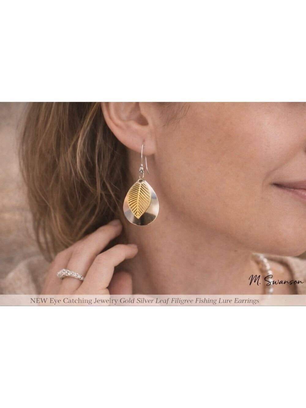 NEW Gold Silver Leaf Filigree Fishing Lure Earrings NWT